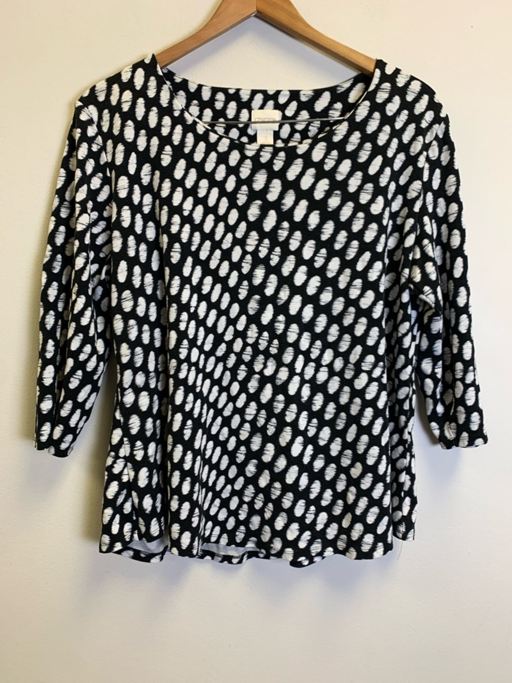 Chico's Black and White Oval-Print Long Sleeve Tee